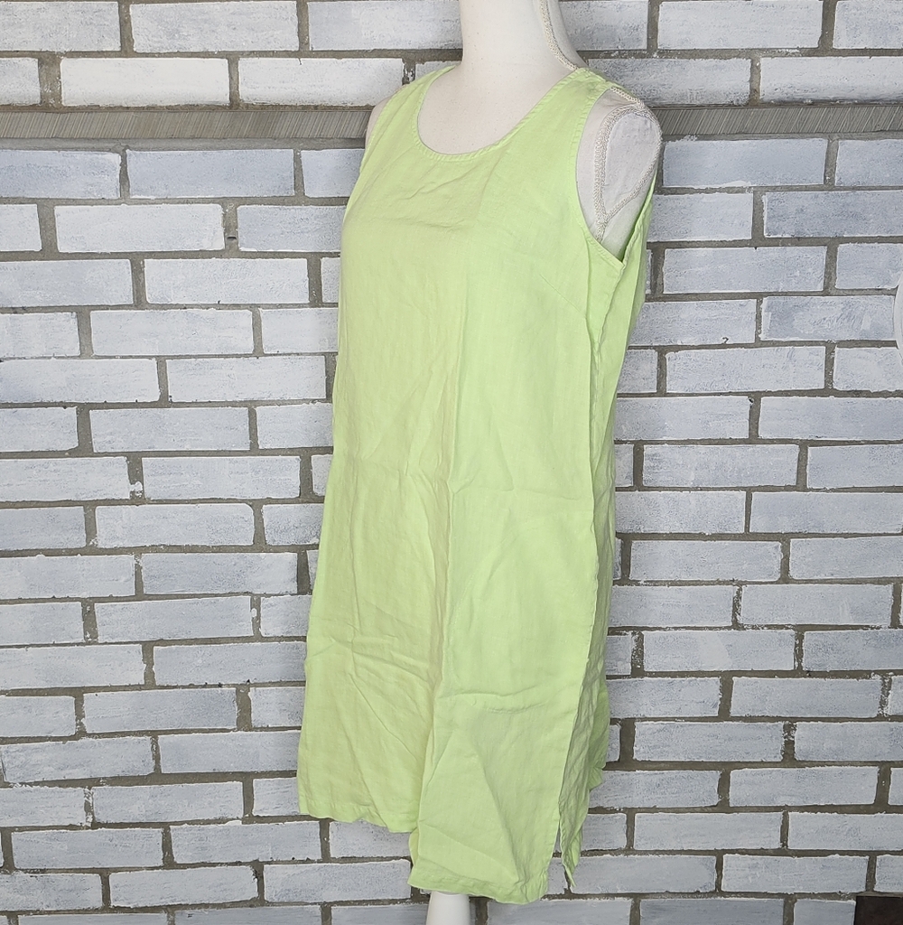 • Cotton Connection Women's Sleeveless 100% Linen Dress Size Small Green Pockets